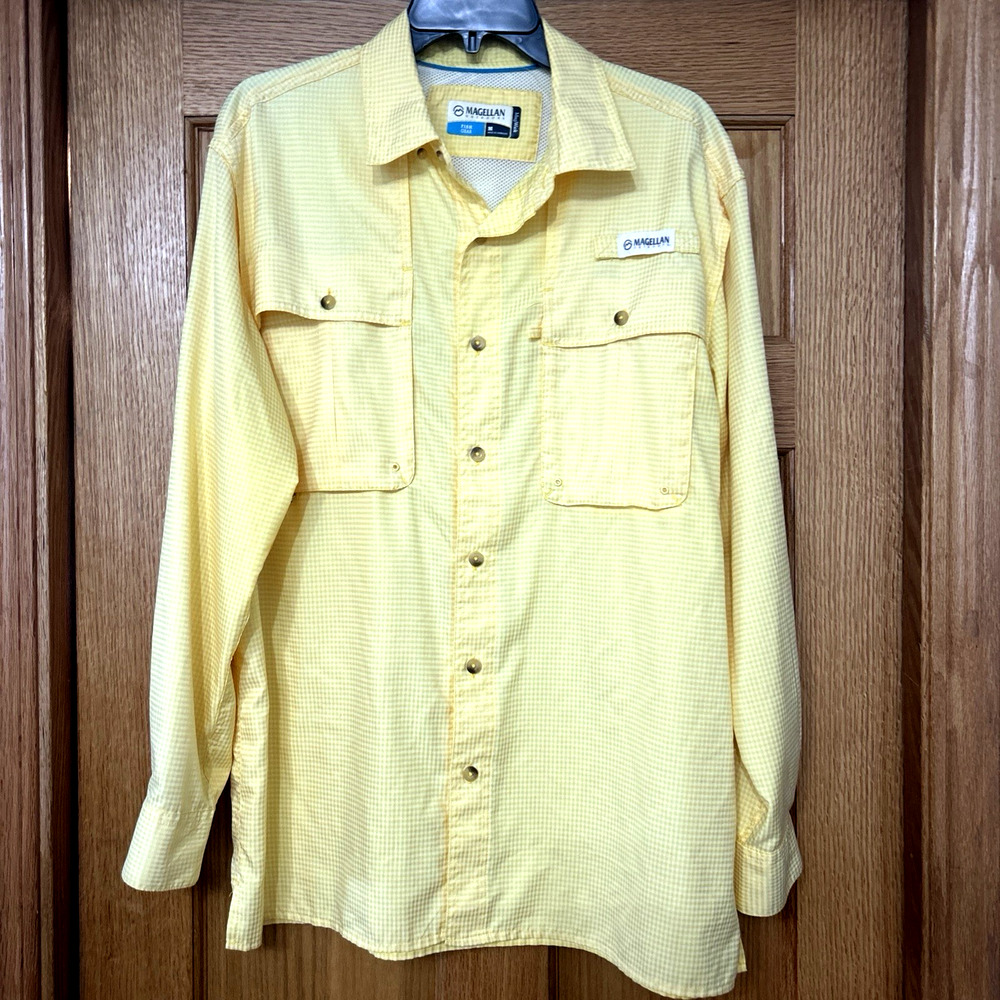 Magellan Outdoors Fish Gear MagWick Bright Yellow Gingham Shirt Men’s M